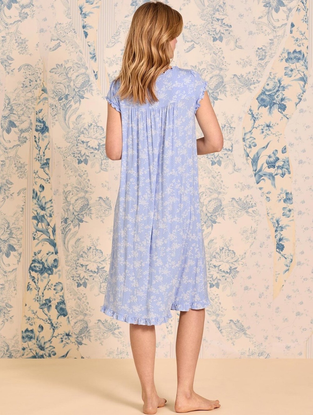 Eileen West Cornflower Toile Modal Jersey Cap Sleeve Waltz Nightgown - Picture 7 of 13